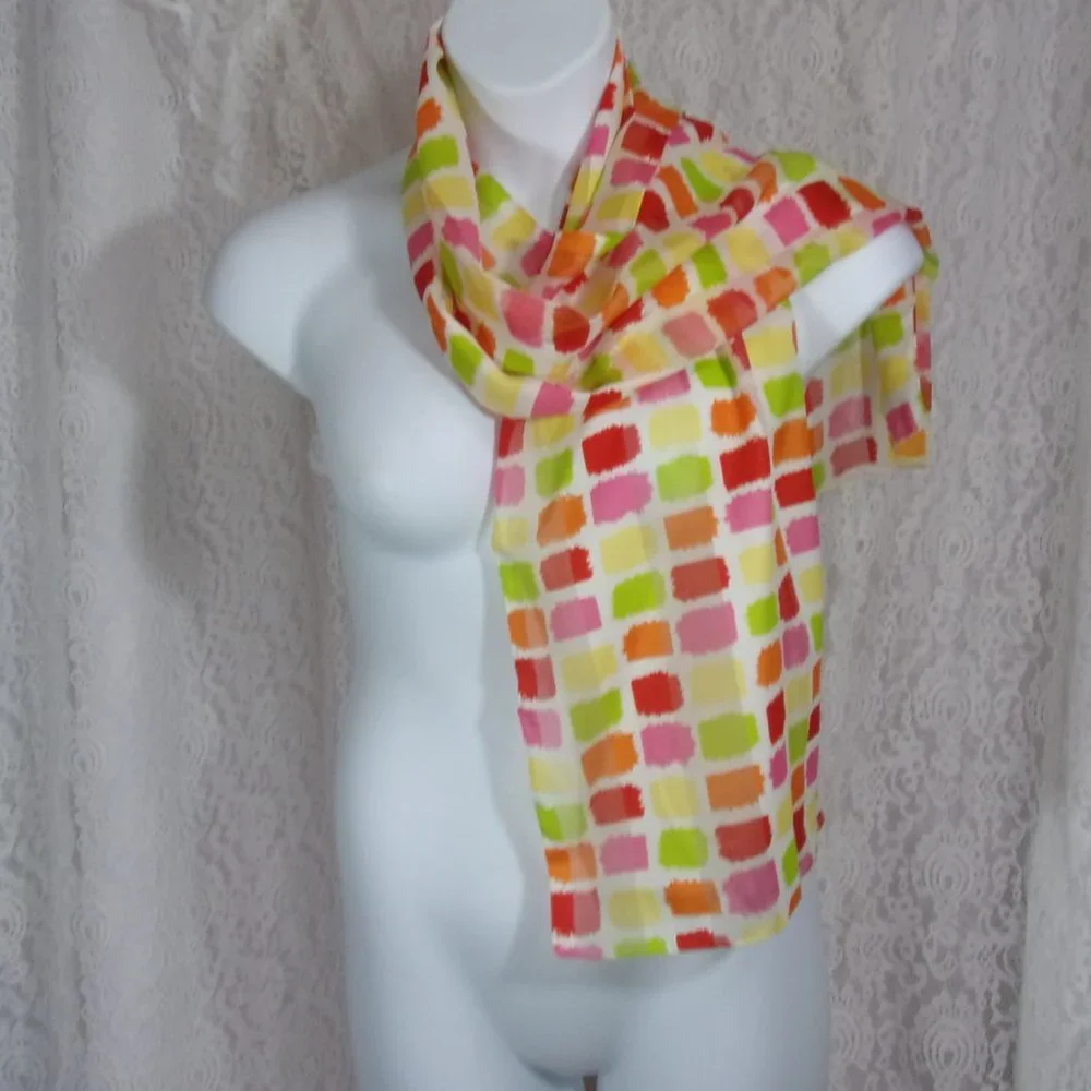 Oblong Scarf Multi Colored Blocks on a White Background NWOT